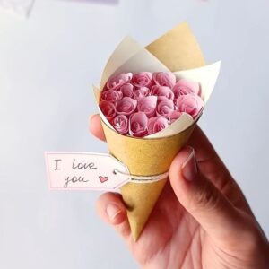 the tiny love cone: mini pink scroll roses bouquet